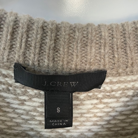 J.Crew Fair Isle Merino Wool Ruffle Sleeve Crewneck Sweater Tan S - Picture 6 of 7